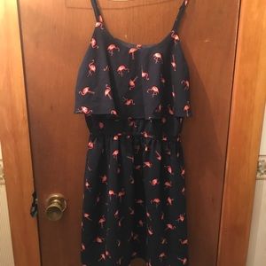 Elle Navy Blue Flamingo Print Dress